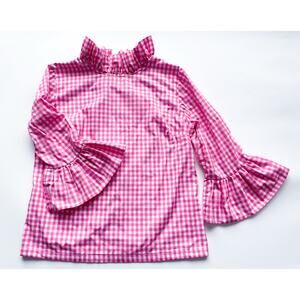 Women’s Elizabeth Wilson ‘Katherine’ Pink and White Gingham Ruffle Top Size Med